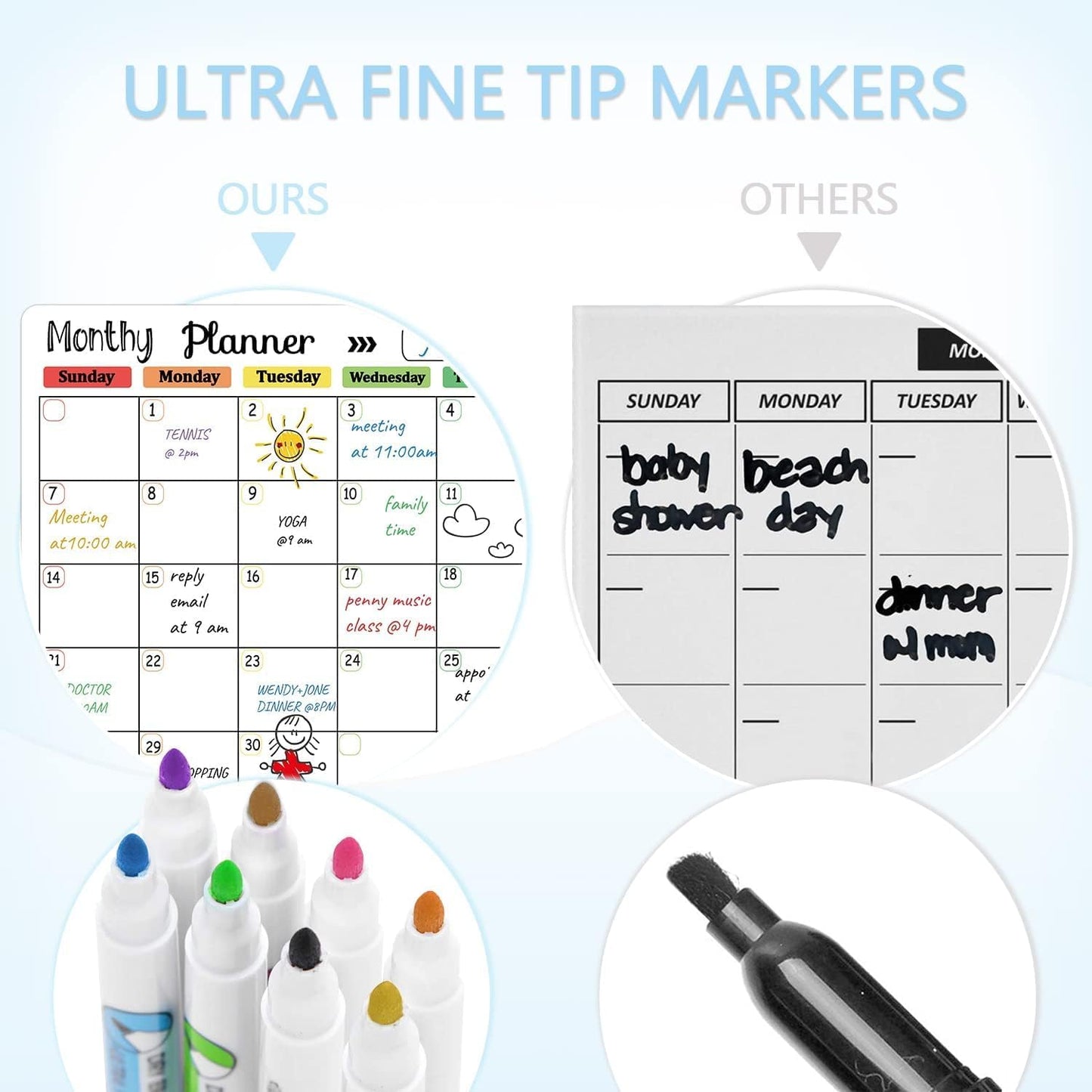 Hivillexun Magnetic Dry Erase Calendar Whiteboard Set (4-Pack) for Home and Kitchen, with Monthly and Weekly Views (16.5” x 11.8”), Magnetic Whiteboard and Daily Planners (12” x 8”) 8 Markers & Eraser