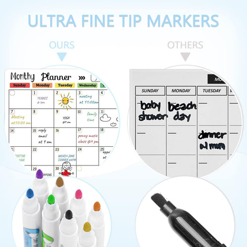 Hivillexun Magnetic Dry Erase Calendar Whiteboard Set (4-Pack) for Home and Kitchen, with Monthly and Weekly Views (16.5” x 11.8”), Magnetic Whiteboard and Daily Planners (12” x 8”) 8 Markers & Eraser