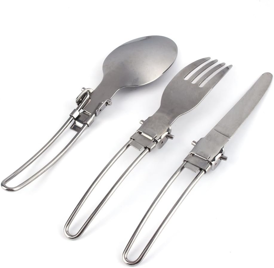 Camping Utensils, Stainless Steel Portable Camping Picnic Folding Cutlery Set with Bag for Outdoor Camping Backpacking Travel Lunch