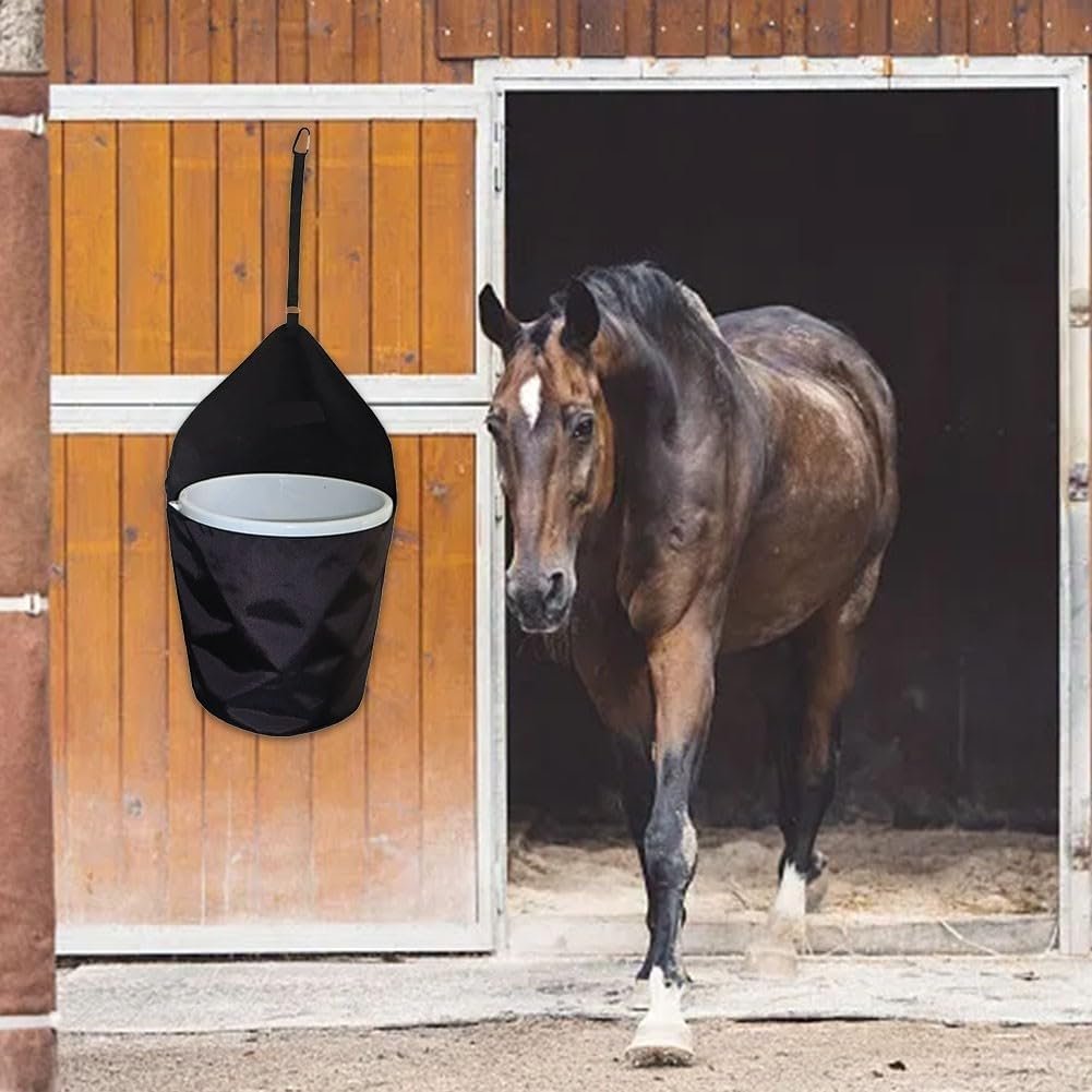 Farm Horse Feed Bag, Horse Trailer Bucket Rack Storage Bag, Adjustable Horse Feed Bag, Durables Canvas Grain Feedbag, Fits 5 Gallon Bucket Bag Hanging Bucket Accessories