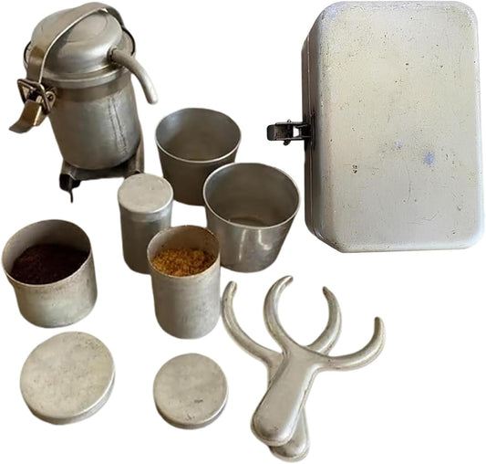 Qzdtue Per Over Coffee Kit, Vintage Camping Set, portatile Brewing Gear, 14x9x6cm, Collezionabile Ornament Design, for Travel Adventures, Outdoor Trips, Kitchen Use, Coffee Ceremony Moments