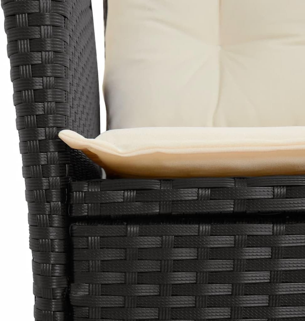 vidaxl 7 pc Garden Dining Set - Black Poly Rattan - Adjustable recliners & Cushions - Tempered Glass Table for Patio/Deck