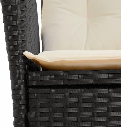 vidaxl 7 pc Garden Dining Set - Black Poly Rattan - Adjustable recliners & Cushions - Tempered Glass Table for Patio/Deck