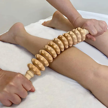 AIMALL Wooden 12-Roller Body Massager Stick for Deep Tissue Relief - Manual Meridian Massager for Neck, Waist, Thighs, Trigger Point Therapy for Fascia and Cellulite