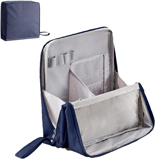Multi-Purpose Large Capacity Oxford Cloth Standing Makeup Bag, Portable Toiletry Bag for Makeup Brushes, Waterproof Makeup Organizer with Compartments, Large Capacity (Navy)