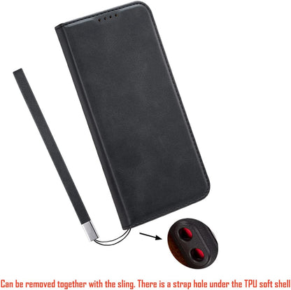 LANJLM Google Pixel 7 Case with Wrist Strap PU Leather Pixel 7 Wallet Case Card Holder Shockproof Google 7 Flip Cover - Black
