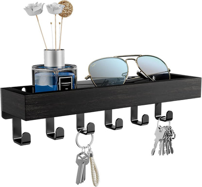 SWTYMIKI Key Holder - Key Hook Hanger Rack Organizer Wall Mounted with Wood Tray and 6 Hooks, Home Decor for Hallway, Entryway, Bedroom, Mudroom, Office