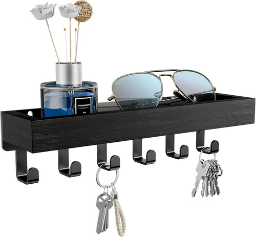 SWTYMIKI Key Holder - Key Hook Hanger Rack Organizer Wall Mounted with Wood Tray and 6 Hooks, Home Decor for Hallway, Entryway, Bedroom, Mudroom, Office