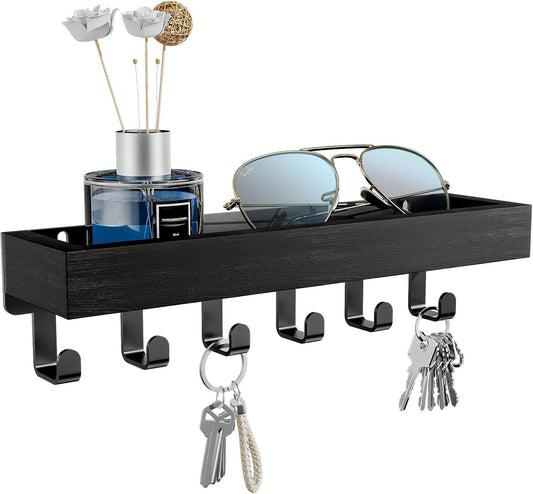 SWTYMIKI Key Holder - Key Hook Hanger Rack Organizer Wall Mounted with Wood Tray and 6 Hooks, Home Decor for Hallway, Entryway, Bedroom, Mudroom, Office