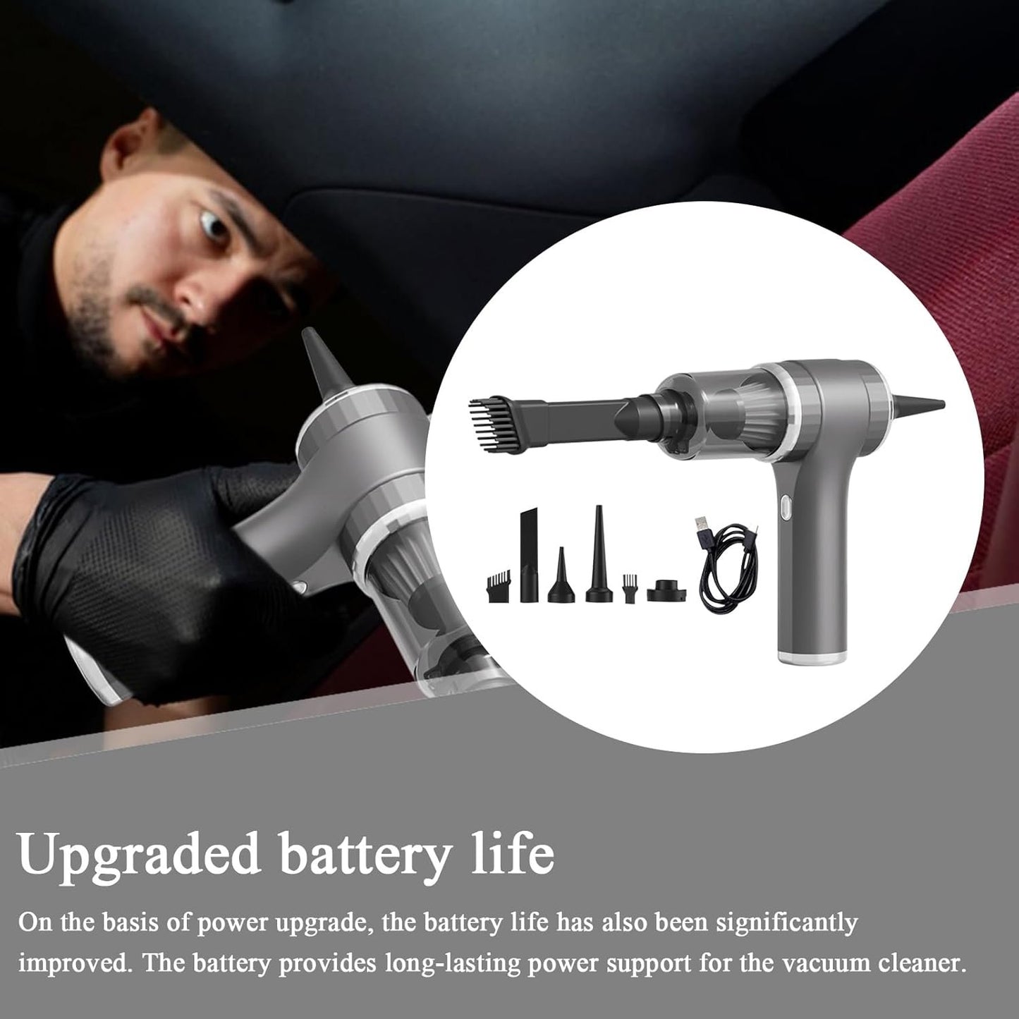 Car Vacuum Cleaner, Wireless Air Duster, Lightweight Handheld Cleaning Tool, 9000Pa Powerful Suction, Ideal for Furniture, Workshops, Home, Car Detailing, Mattresses, Hair Removal