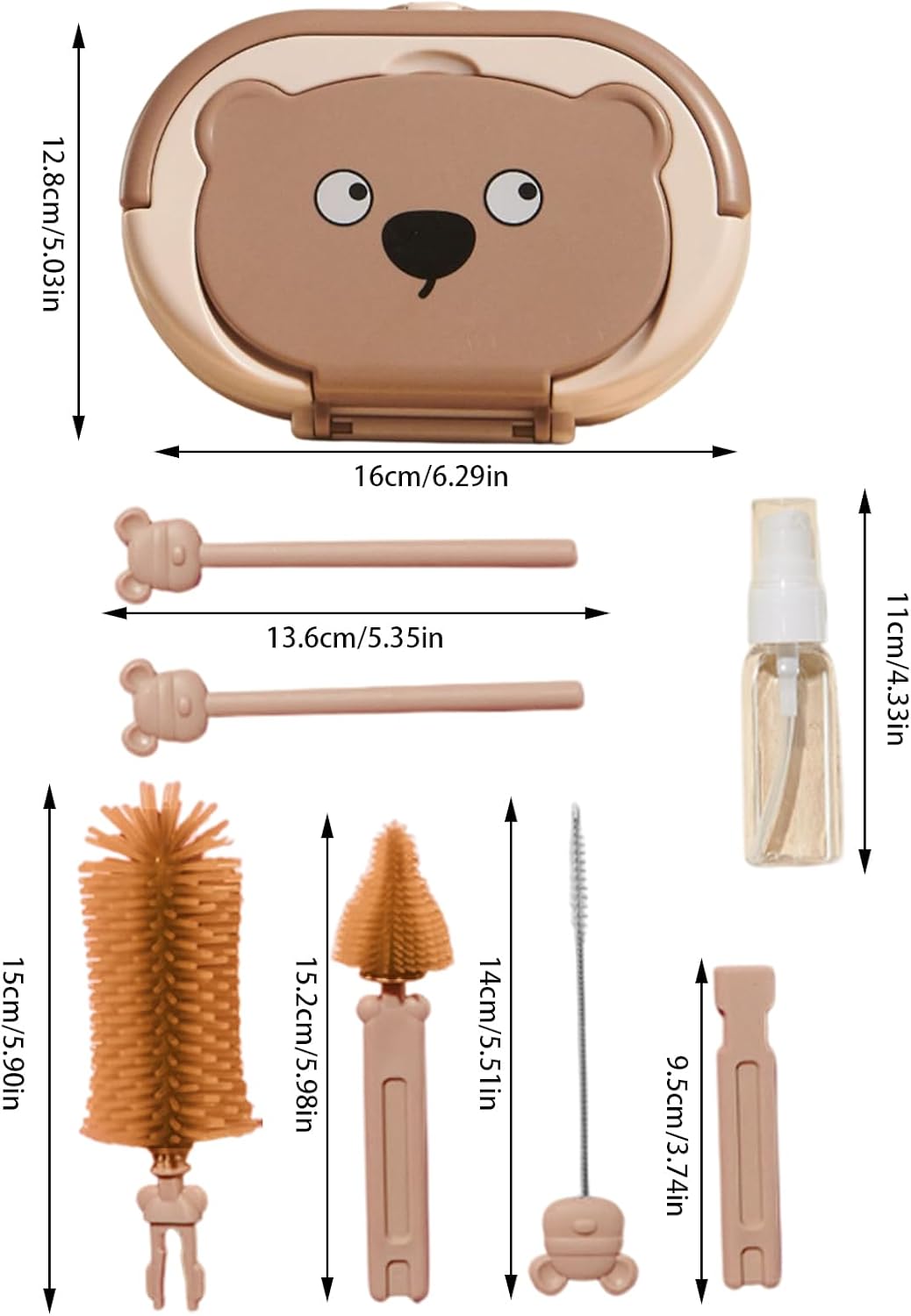 Baby Bottle Brush, Portable Cleaner Kit, 3.35in Nipple & Straw, Washing Tool Pipes, Food Boxes Set for Tumblers, Drinking Glasses, Essential Cleaning Accessories