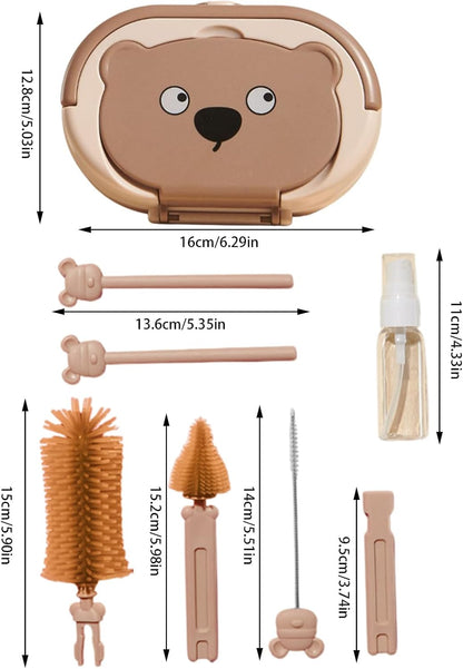 Baby Bottle Brush, Portable Cleaner Kit, 3.35in Nipple & Straw, Washing Tool Pipes, Food Boxes Set for Tumblers, Drinking Glasses, Essential Cleaning Accessories