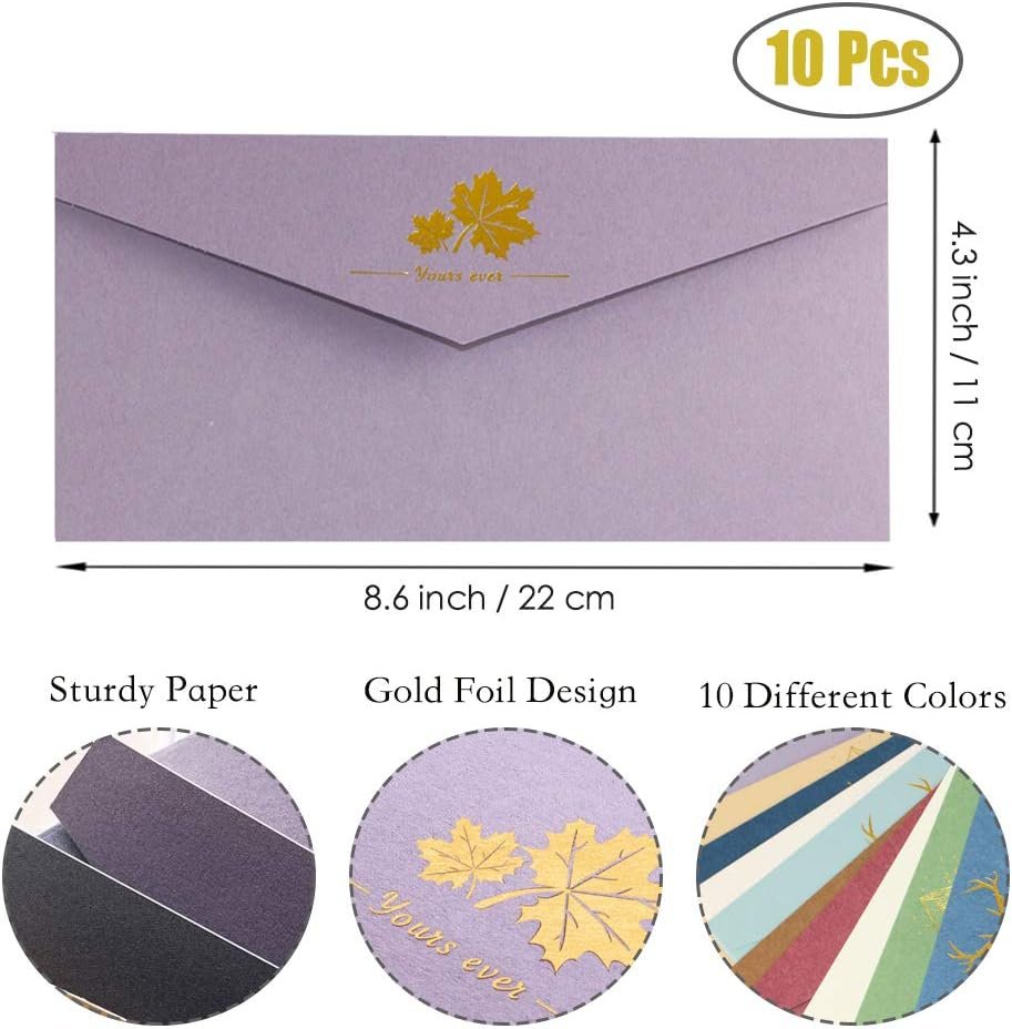 MIYKA Paper Envelopes with Vintage Stationery Paper Lined Paper, Stationery Paper Writing Paper for Invitation Wedding Office (10 Pcs Envelopes +20 Sheets Letter Paper)