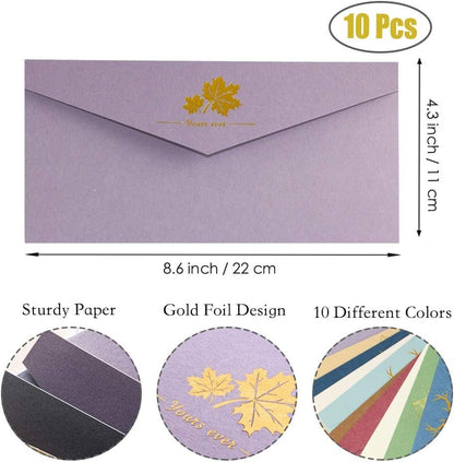 MIYKA Paper Envelopes with Vintage Stationery Paper Lined Paper, Stationery Paper Writing Paper for Invitation Wedding Office (10 Pcs Envelopes +20 Sheets Letter Paper)
