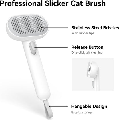Cat Brush with Release Button, Cat Brushes for Indoor Cats Shedding, Cat Brush for Long or Short Haired Cats, Cat Grooming Brush Cat Comb for Kitten Rabbit Massage Removes Loose