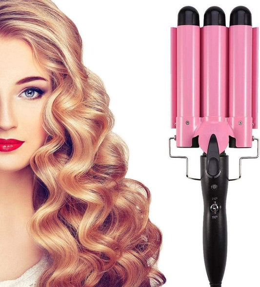 Ausale Curling Iron 3 Barrel Hair Waver Stylish Fast Heating Hair Curlers Temperature Adjustable Ceramic Beach Waver Hair Curlers New Hair Styling Tools (Pink) (32mm)