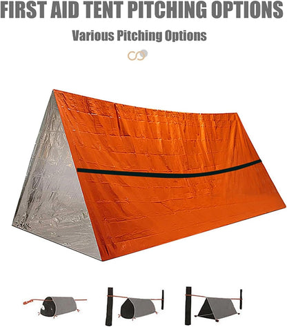 Emergency Tent,PE Aluminum Film Emergency Survival Shelter Tent, 61.8 X 96.4inch Waterproof 2-Person Thermal ShelterWeather-Resistant for Hiking Camping and Emergency Preparedness