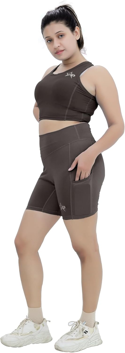 Starforce Apparel Women’s High Waisted Yoga Shorts - Tummy Control, Gym Workout Shorts, Non See-Through Running Shorts with Phone Pocket