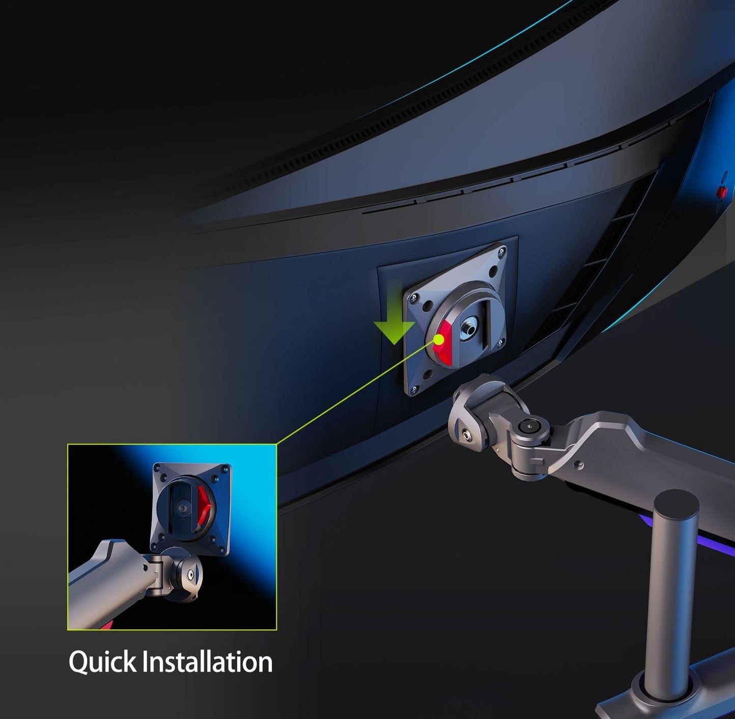 NB ERGONOMIC RGB Gaming Monitor-Arm for Flat/Ultrawide/Curved Monitors 32 to 60 inch, Heavy Duty Stand Load up to 20 kg, VESA 75/100 mm Monitor Mount G80