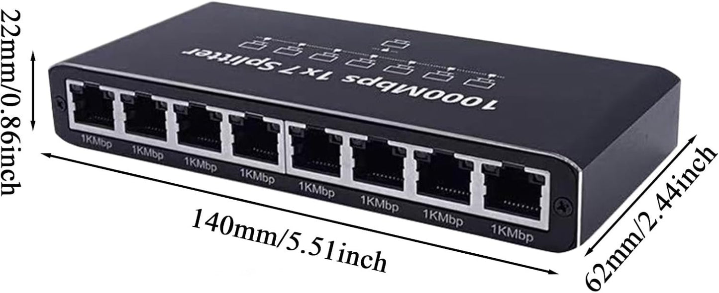 Ethernet Hub,8-Port Network Extension | 1000Mbps Adapter, Plug and Play, Portable Extender for Desktop Wall Streaming Home Laptop Outdoor TV