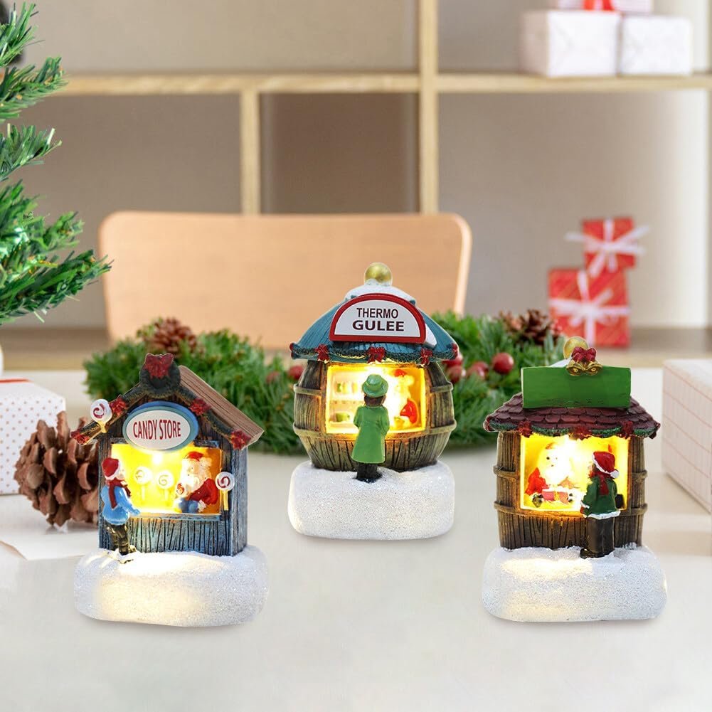 LICHENGTAI Oggettistica Natalizia in Resina Villaggio di Natale Luminoso Casa di Natale in Miniatura Case del Villaggio Natalizio con Illuminazione a LED, Regali di Natale del Ringraziamento