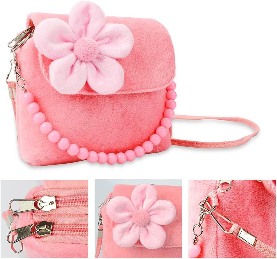 BIQIQI Kids Jewelry Set Little Girls Plush Purses with Necklace Bracelet Ring and Earring Jewelry Set Cute Handbag My First Purse for Little Girls Dress up and Pretend Role Play