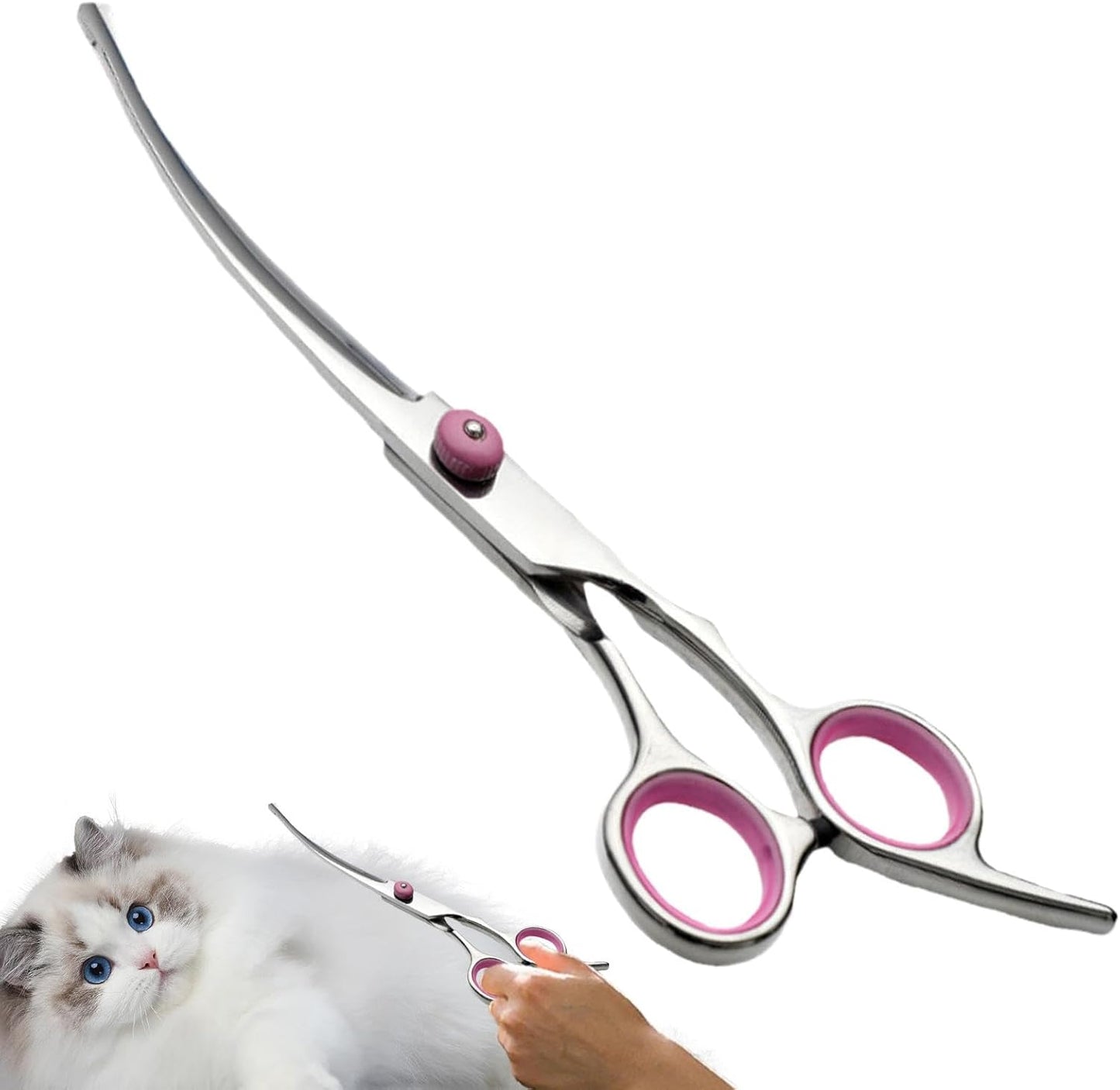 Forbici per capelli di cane per la cura, forbici curve per la cura del cane – forbici per capelli in acciaio inox – custodi di sicurezza – forbici per la cura degli attrezzi con punte rotonde