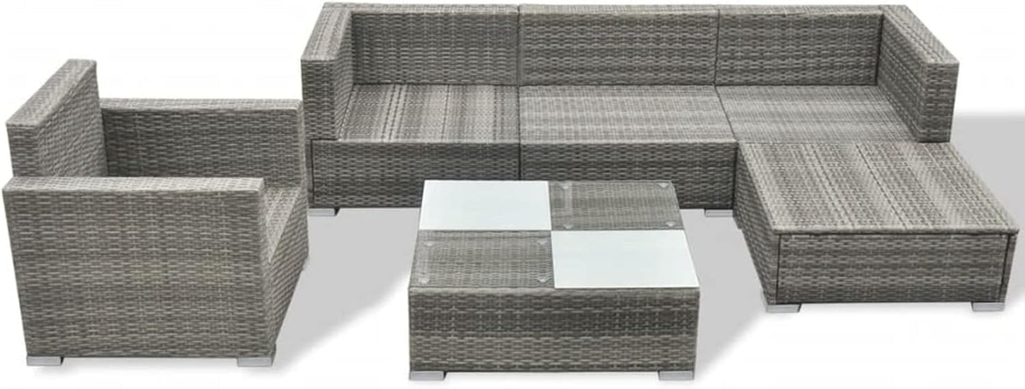 Homgoday Set Divani da Giardino 6 pz con Cuscini in Polyrattan Grigio, Lettini Prendisole, Divano Letto Mobili, Lettini da Giardino, Lettino da Piscina da Giardino per Esterno Piscina
