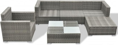Homgoday Set Divani da Giardino 6 pz con Cuscini in Polyrattan Grigio, Lettini Prendisole, Divano Letto Mobili, Lettini da Giardino, Lettino da Piscina da Giardino per Esterno Piscina