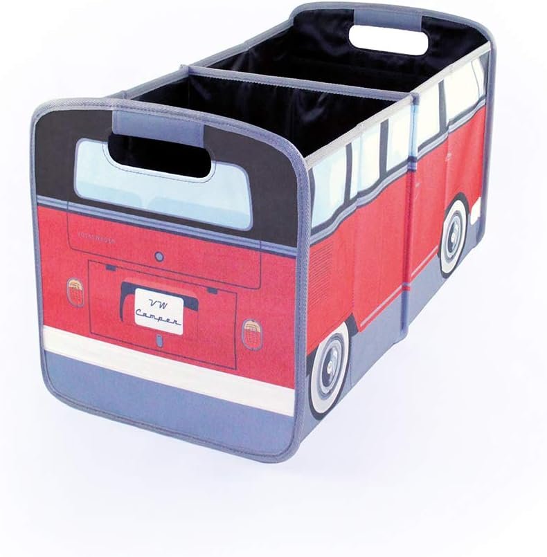 BRISA VW Collection - Volkswagen Foldable Storage Trunk Box Bag for Grocery Shopping in VW T1 Bus Campervan Shape (Classic Bus/Red & Black)