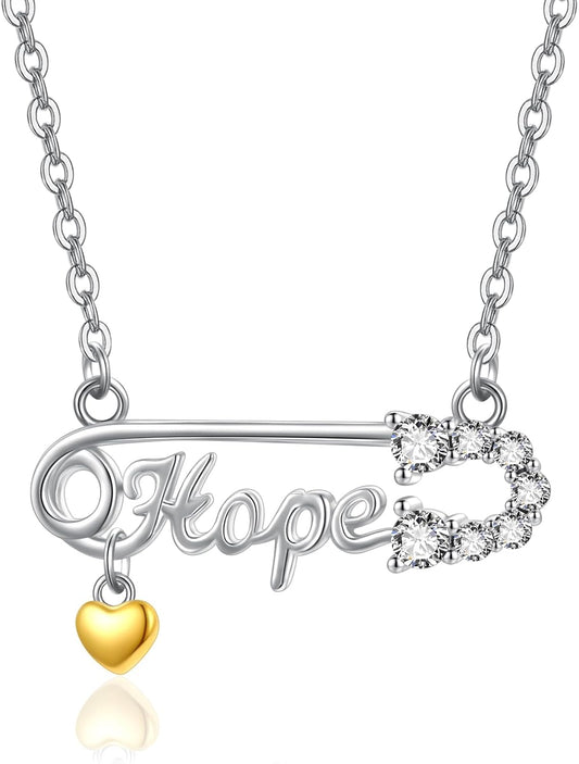 KINGWHYTE Safety Pin Necklace 925 Sterling Silver Mental Health Awareness Pin Hope Neckalce Safety Pin Pendant Jewelry Gifts