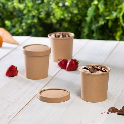 GUSTO [16 oz. - 25 Count] Kraft Paper Food Containers with Vented Lids - To Go Hot Soup Bowls, Disposable Ice Cream Cups, Ideal for Hot and Cold Foods - Formerly Comfy Package