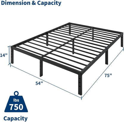 Lennox furniture Full Sturdy Steel Pre-Assembled 14 Slats Metal Platform Bed Frame Support No Box Spring Needed Fast and Easy Assembly