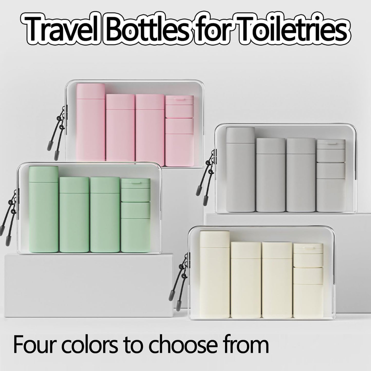 WADY 5 Pack Leak Proof Travel Bottles for Toiletries Set, Refillable TSA Approved Size Containers with Clear Bag for Shampoo, Conditioner, Lotion, Portable and Convenient (Green)