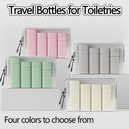 WADY 5 Pack Leak Proof Travel Bottles for Toiletries Set, Refillable TSA Approved Size Containers with Clear Bag for Shampoo, Conditioner, Lotion, Portable and Convenient (Green)