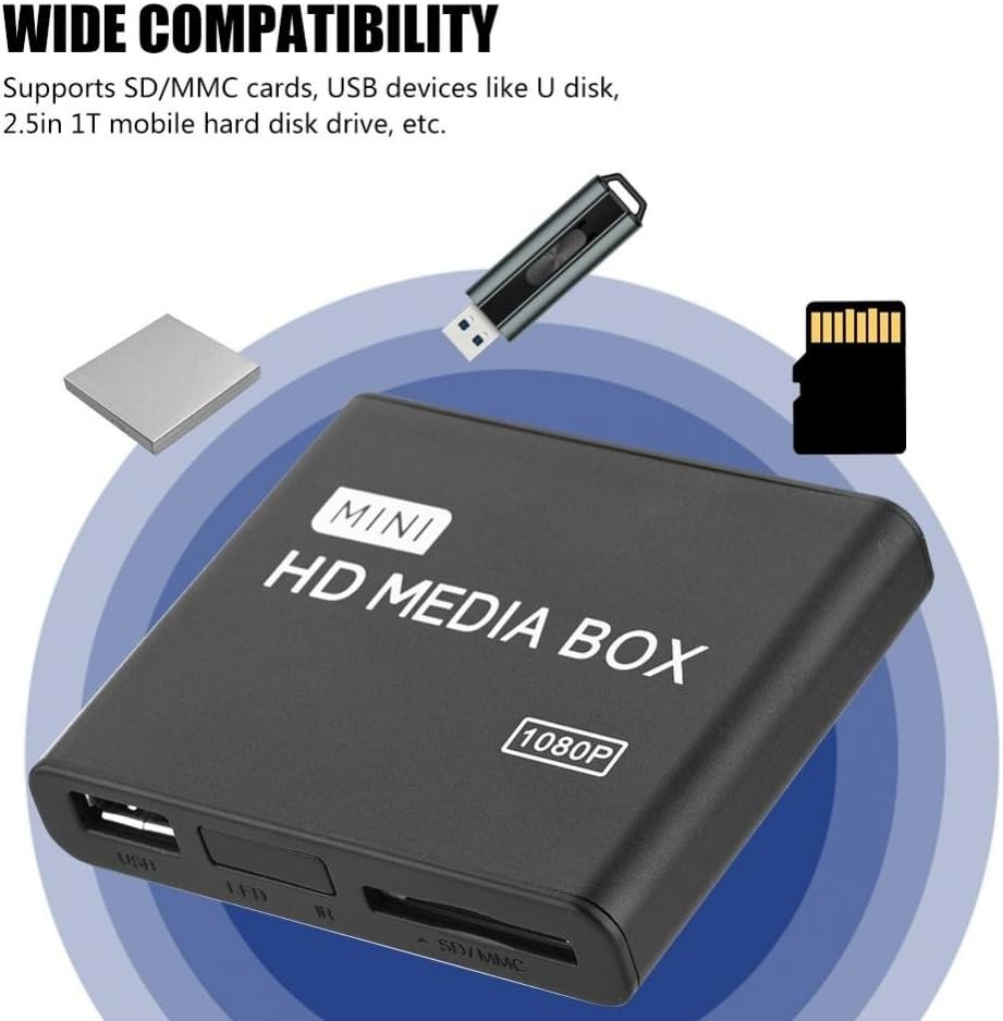 TORTOISE LOOK Mini Media Player, 1080p HDMI/YPbPr/AV Output, Supports SD/MMC Cards, USB Devices, Black
