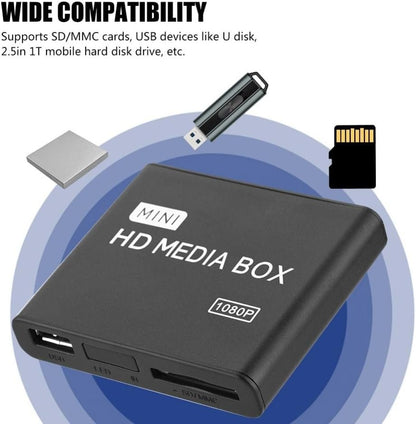 TORTOISE LOOK Mini Media Player, 1080p HDMI/YPbPr/AV Output, Supports SD/MMC Cards, USB Devices, Black