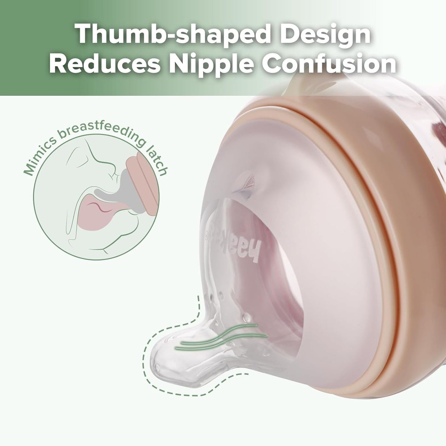haakaa Gen.3 Natural Glass Baby Bottle -Wide Neck Anti-Colic Variable Flow Nipple - 6M+ Breastfed Babies Newborn Registry Essentials,BPA-Free, 6 oz/180 ml, Peach