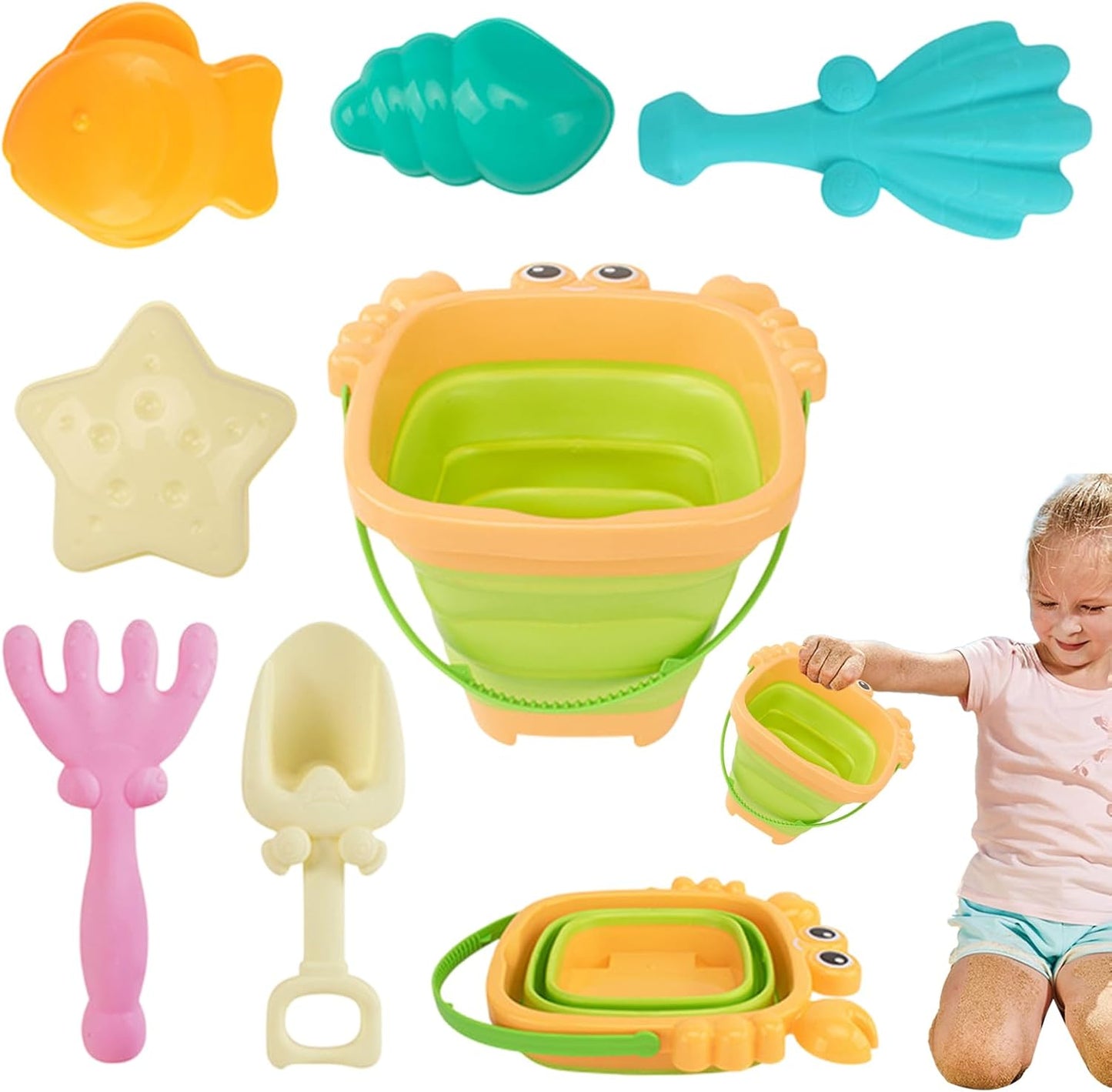 Fbinys Beach Sand Toy, Children's Sand Shovel with Foldable Bucket, Outdoor Interactive Play Set, Digging, Stacking, And Shaping Castles for Kids Aged 3-10 Years Old