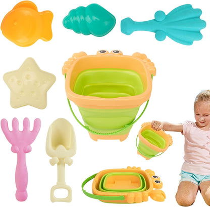 Fbinys Beach Sand Toy, Children's Sand Shovel with Foldable Bucket, Outdoor Interactive Play Set, Digging, Stacking, And Shaping Castles for Kids Aged 3-10 Years Old