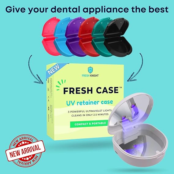 FRESH KNIGHT UVC Retainer Cleaner & Denture Cleaner - UV Retainer Case, FSA HSA Approved - Ideal for Invisalign & Mouth Guards - White UV Retainer Container - Convenient Travel Size
