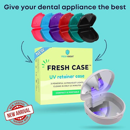 FRESH KNIGHT UVC Retainer Cleaner & Denture Cleaner - UV Retainer Case, FSA HSA Approved - Ideal for Invisalign & Mouth Guards - White UV Retainer Container - Convenient Travel Size