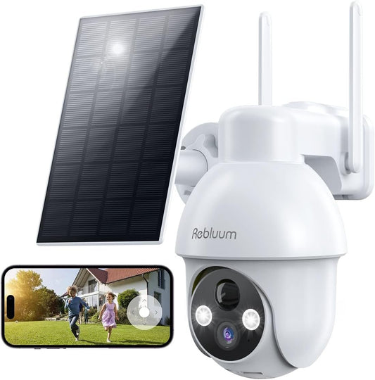 Security Camera Wireless Outdoor, 2K Solar Security Camera,Battery Powered 360°PTZ Outdoor Camera,Color Night Vision,2-Way Audio,PIR Motion Detection,Compatible with Alexa