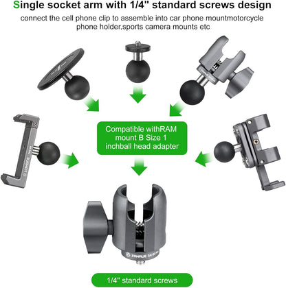 FANAUE Single Socket Arm with 1/4”-20 Metric Thread Compatible with RAM Mounts B Size Double Socket Arm