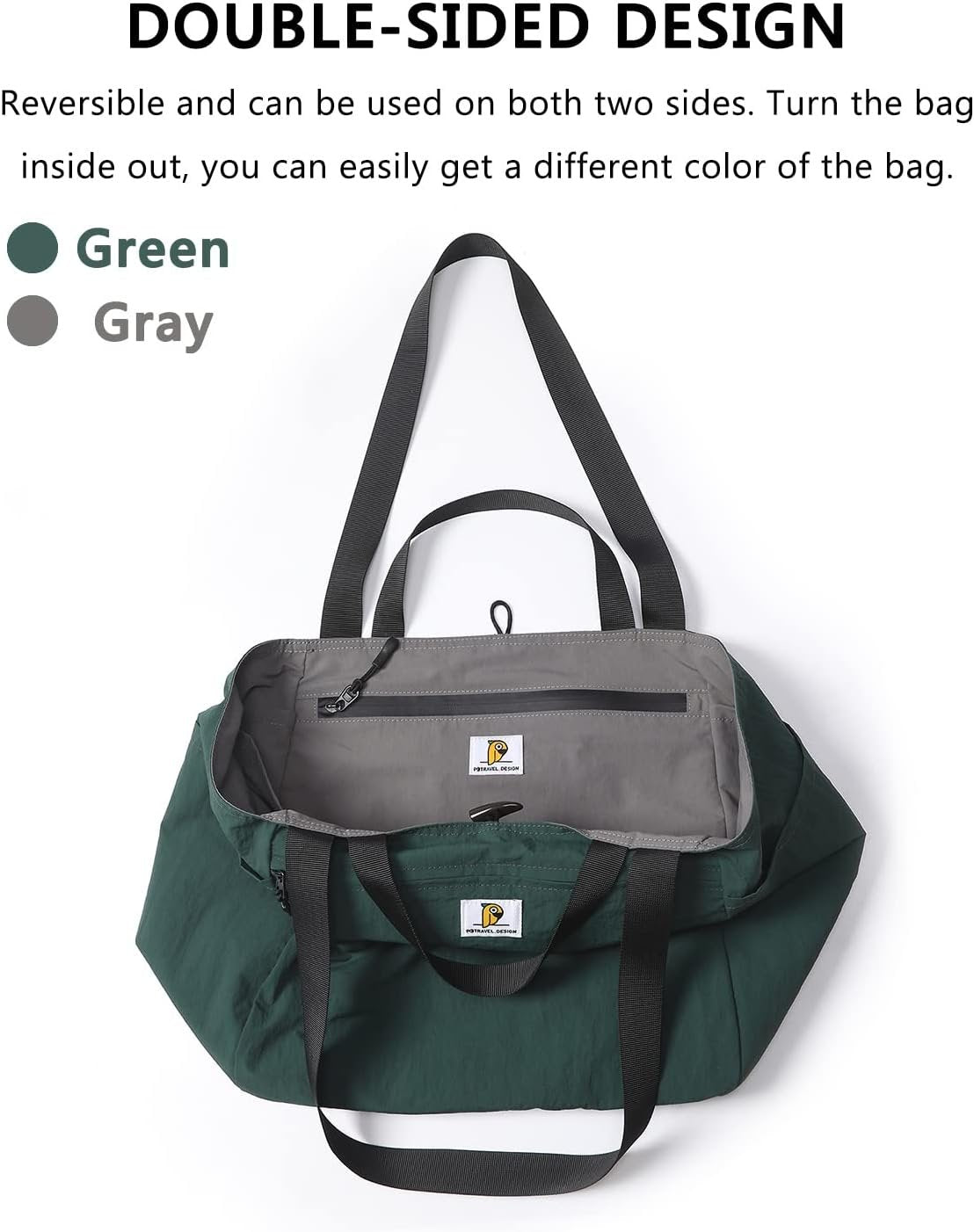 VanFn Duffle Bags, Women Sports Gym Bag, Foldable Travel Totes Duffel Bag, Outdoor Weekend Bag, Lightweight Luggage Duffle Backpack, Shoulder Handbag For Men, P.Travel Series(Green/Gray)