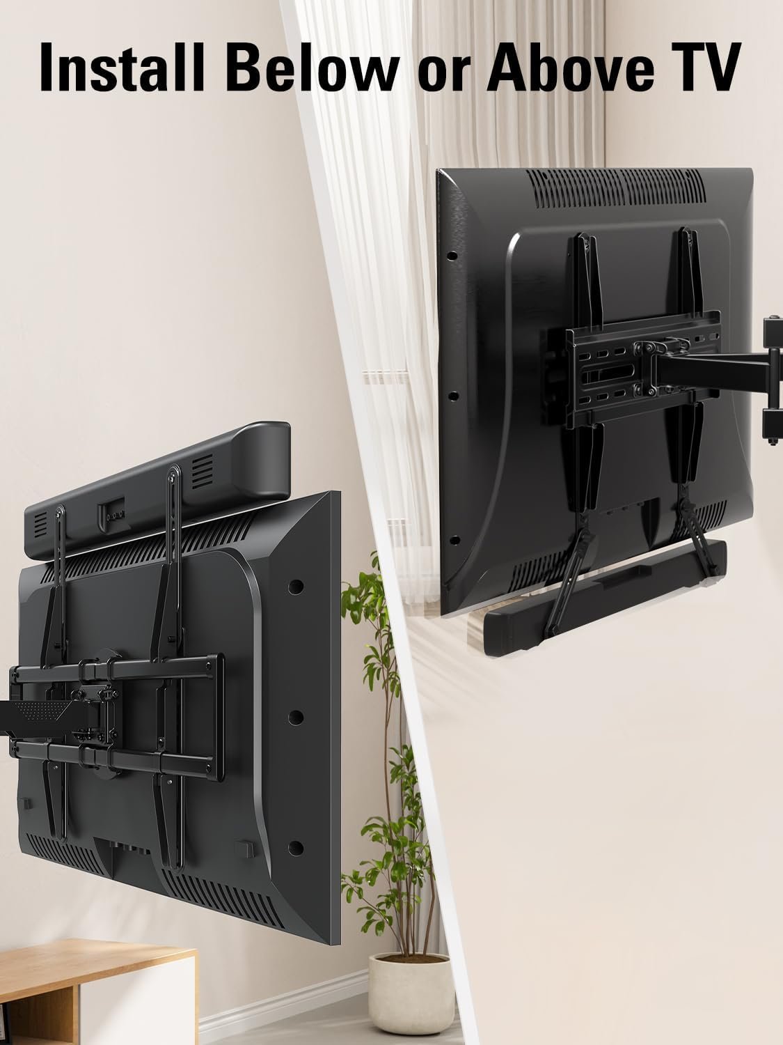 Mounting Dream Sound Bar Mount Bracket for Mounting Above or Under TV, Fits Most Sound Bars Up to 15 Lbs, with Detachable Long Extension Plates MD5420