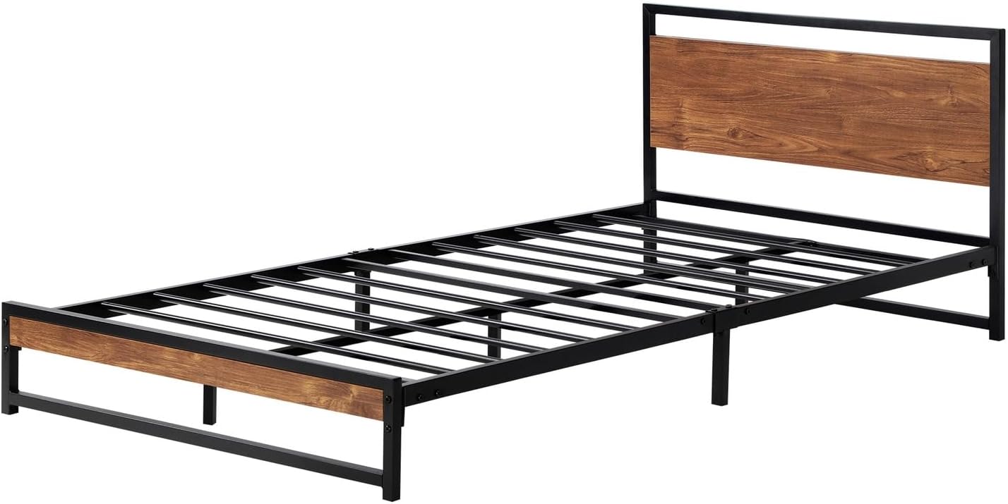 Oikiture Single Bed Frame with MDF Board and Metal Tube Bed Base Home Bedroom Furniture