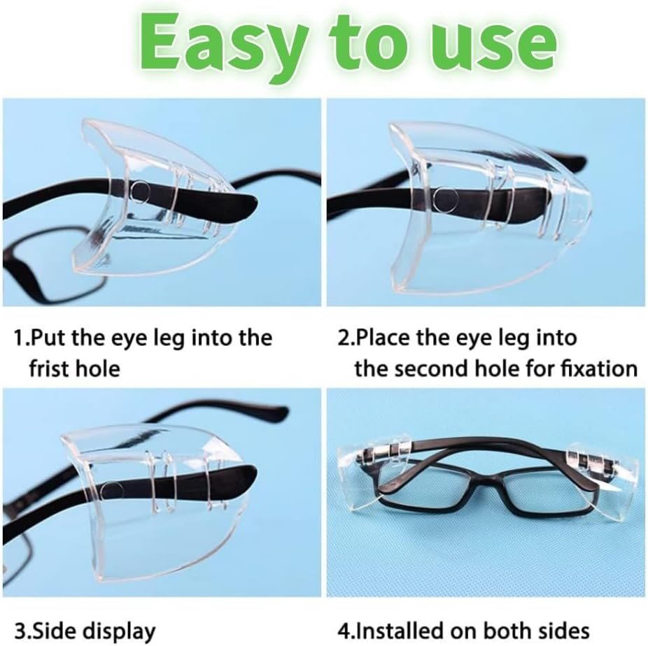 2 Pairs Safety Glasses Side Shields, Eye Protection,Flexible Clear Anti-Slip On Clear Side Shields Fits Small to Medium Eyeglasses