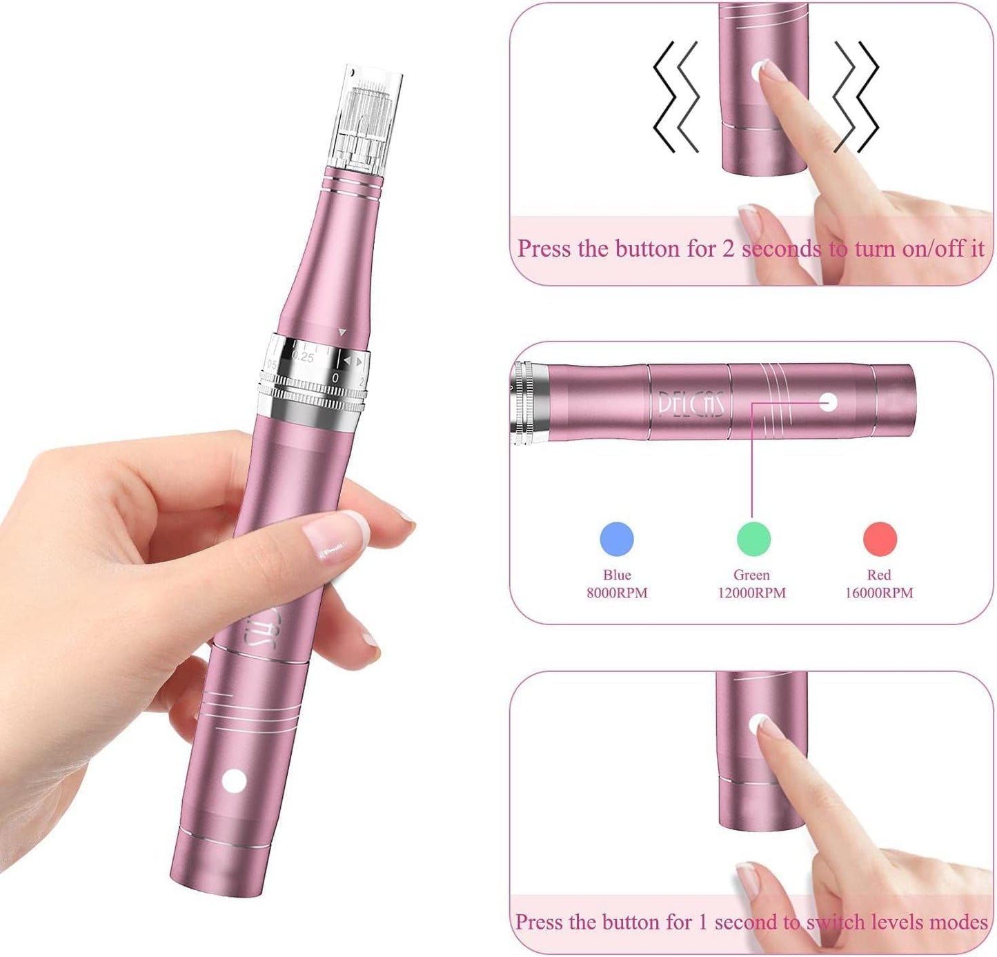 PELCAS Electric Beauty Pen Kit Professional Skincare Pen for Face & Body, Cordless Skin Care Tool at-Home with 24Pcs Replacement Cartridges, Pink