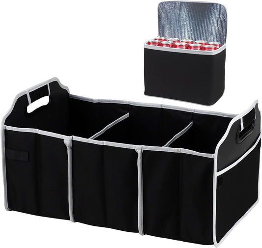 Car Organizer with cooler bag - Expandable, Collapsible Trunk Organiser, Durable, Portable Car Boot Organisation. Perfect for car, home and pet use.